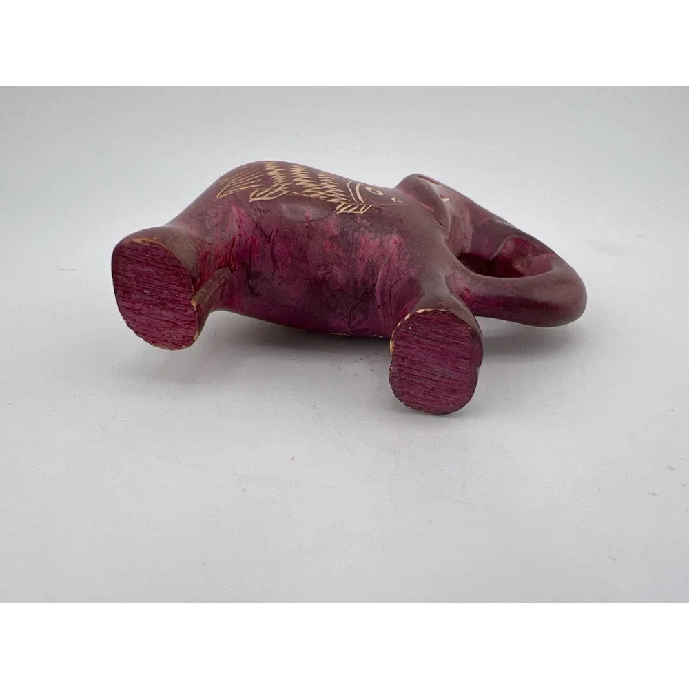 Wooden Red Hand Carved Elephant Fish Vintage‎ Classic